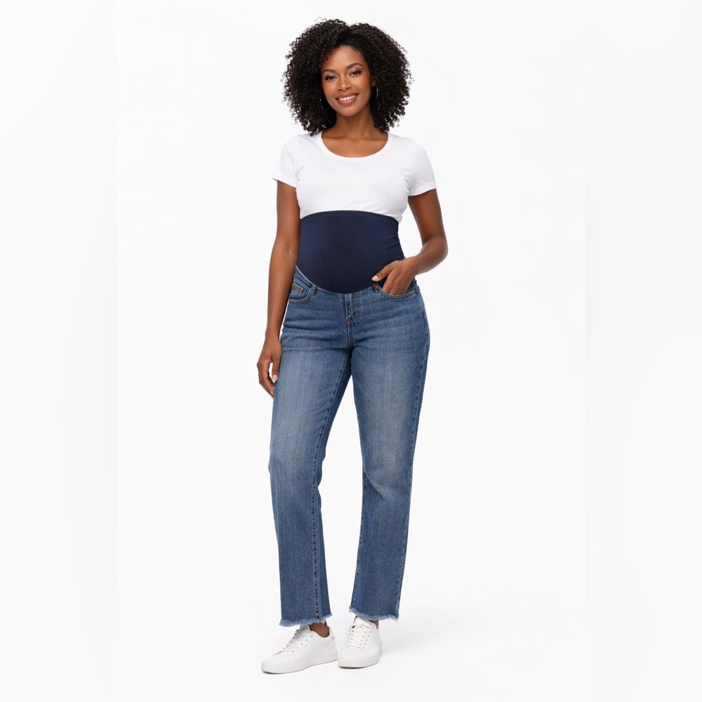 Motherhood Maternity Straight Leg Jeans Medium Full Panel Raw Hem